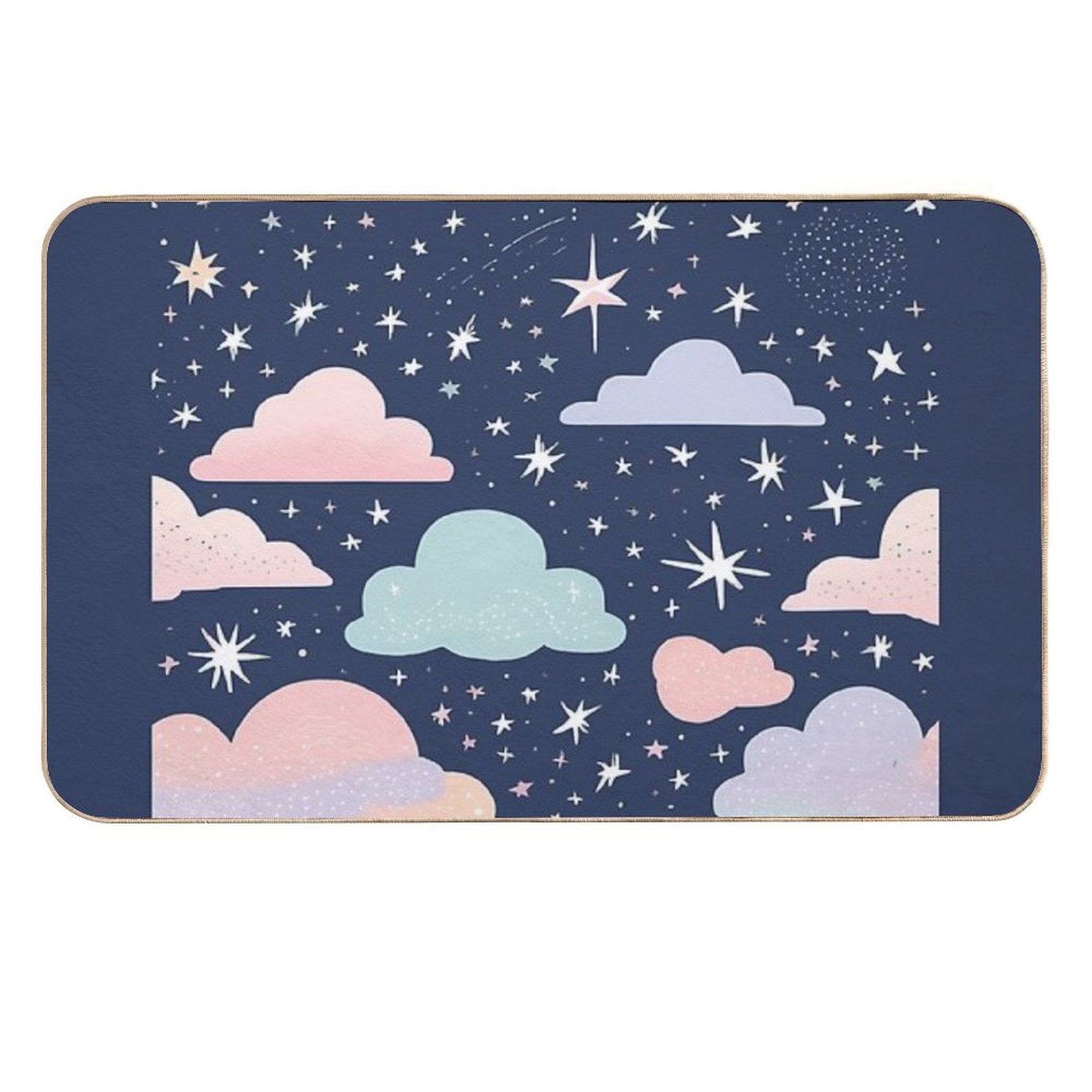 Cute Pastel Clouds Sparkly Night Sky  Slip-Resistant Bath Mat