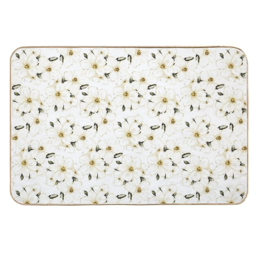 White Flower Blossom Pattern  Fade-Resistant Bath Mat