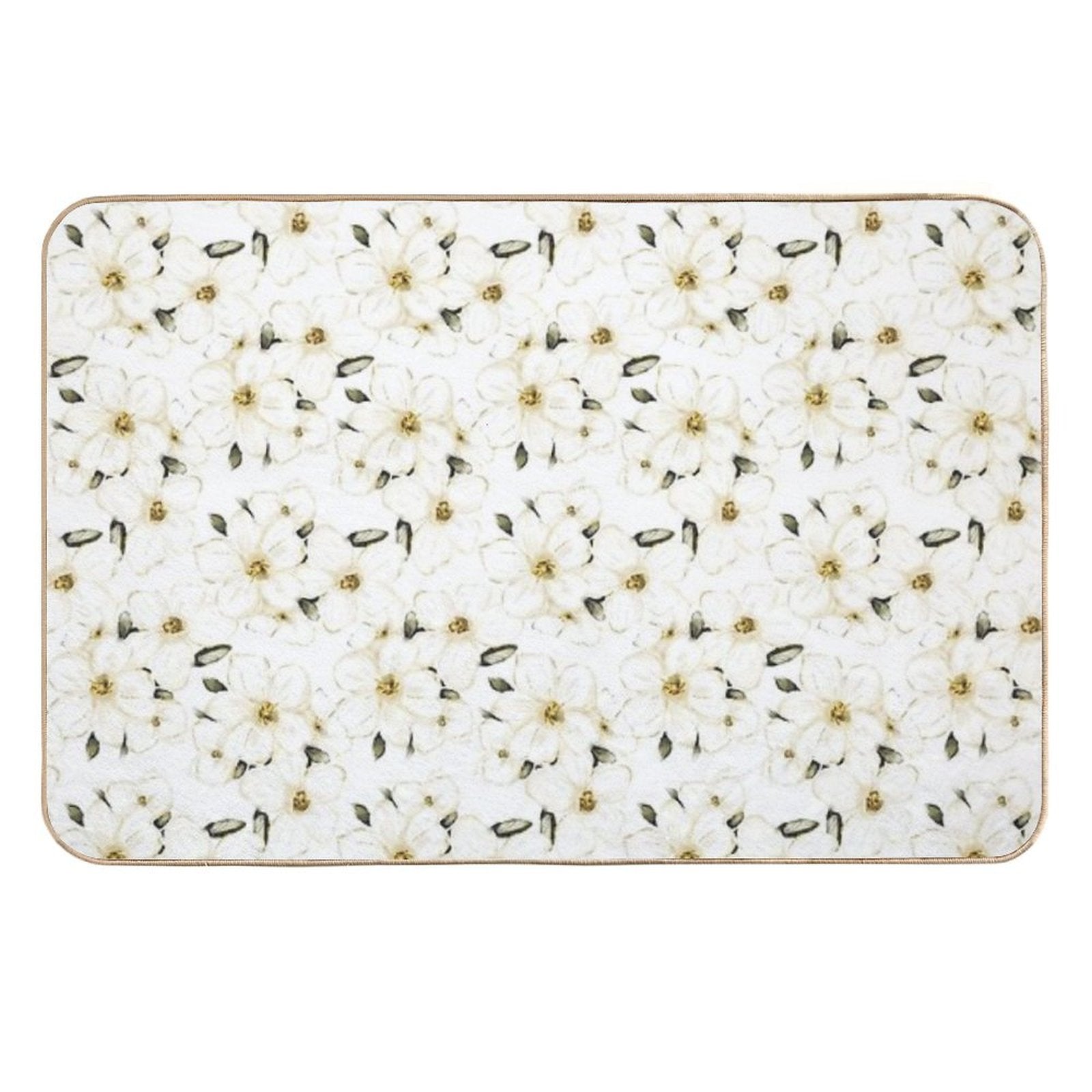 White Flower Blossom Pattern  Fade-Resistant Bath Mat