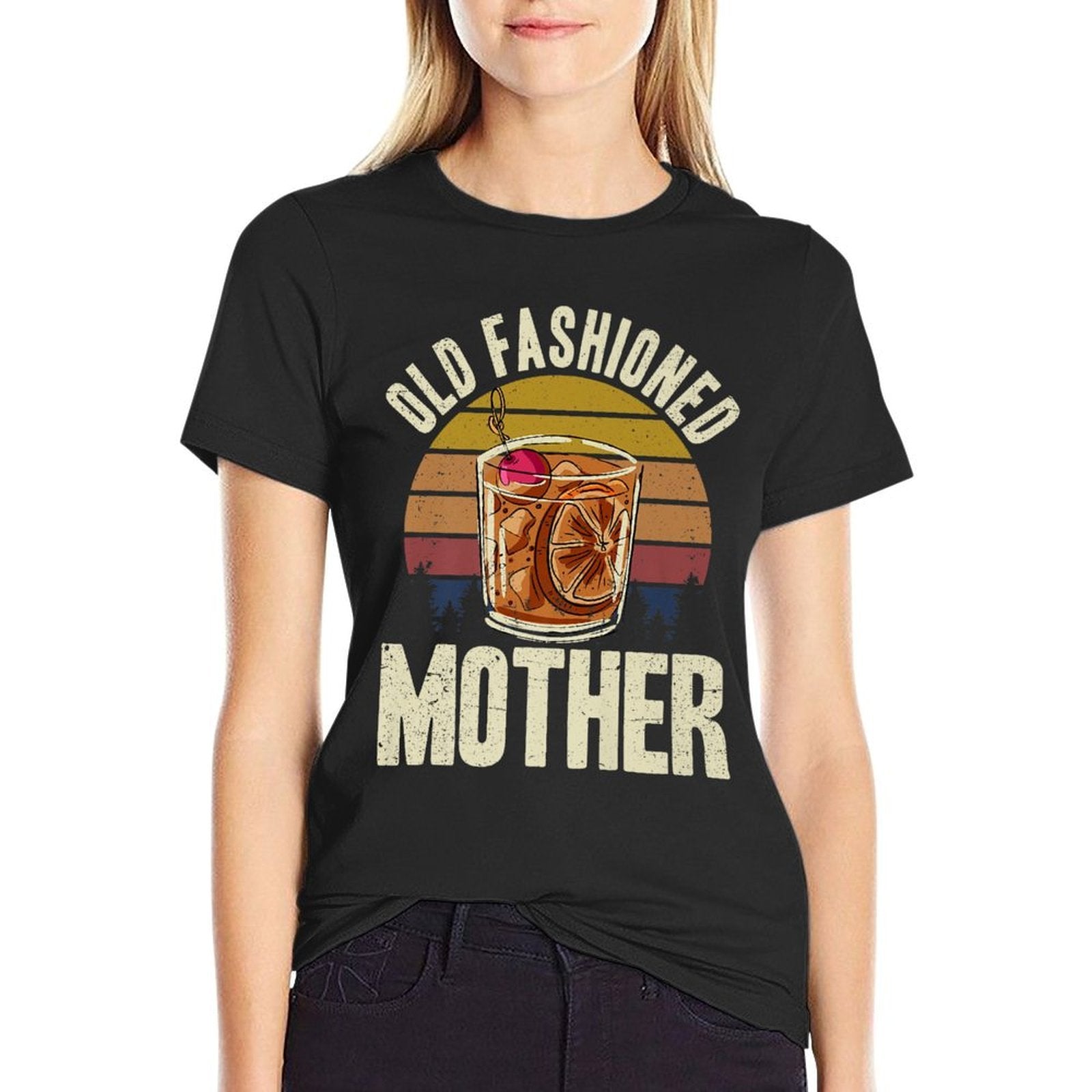 Old Fashioned Mother Bourbon Drinker Whiskey Mom Mothers Day Premium  Trendy Pattern T-Shirt