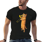 Funny Cat Playing Trombone Gift  Cool Kitten Musician Fan  Breathable T-Shirt