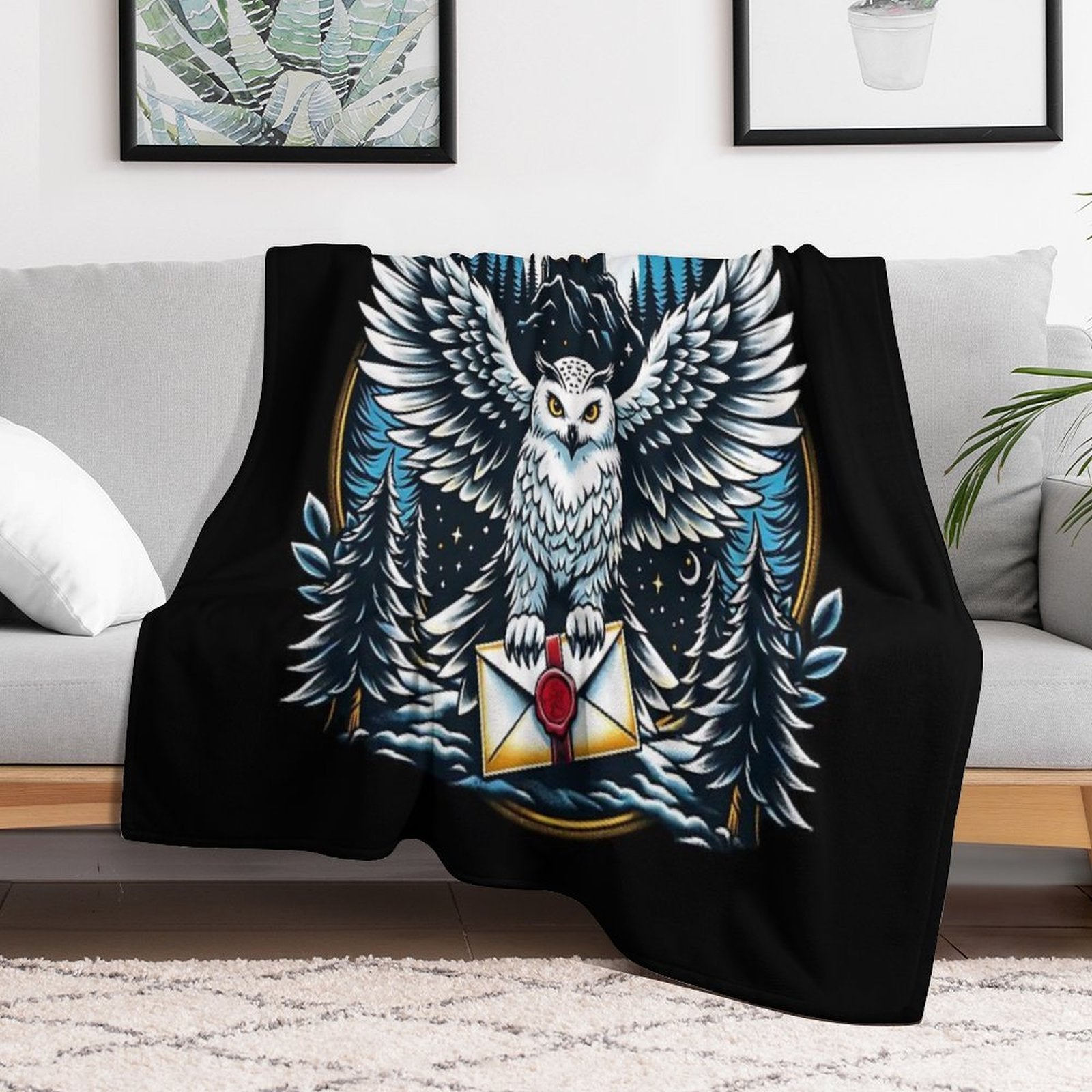 An Owl Messenger in A Mystical Night - Fantasy Gift-ready Throw Blanket