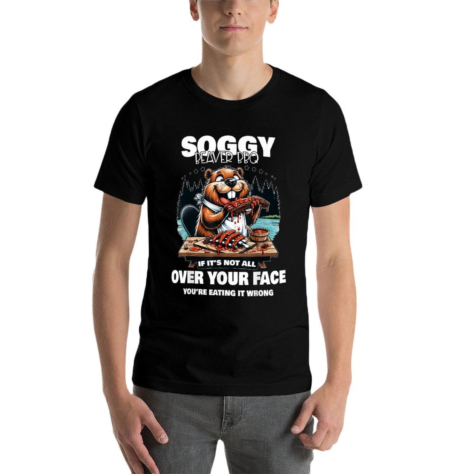 Soggy Beaver BBQ If Its Not All Over Your Face Beaver  Oversized Silhouette T-Shirt