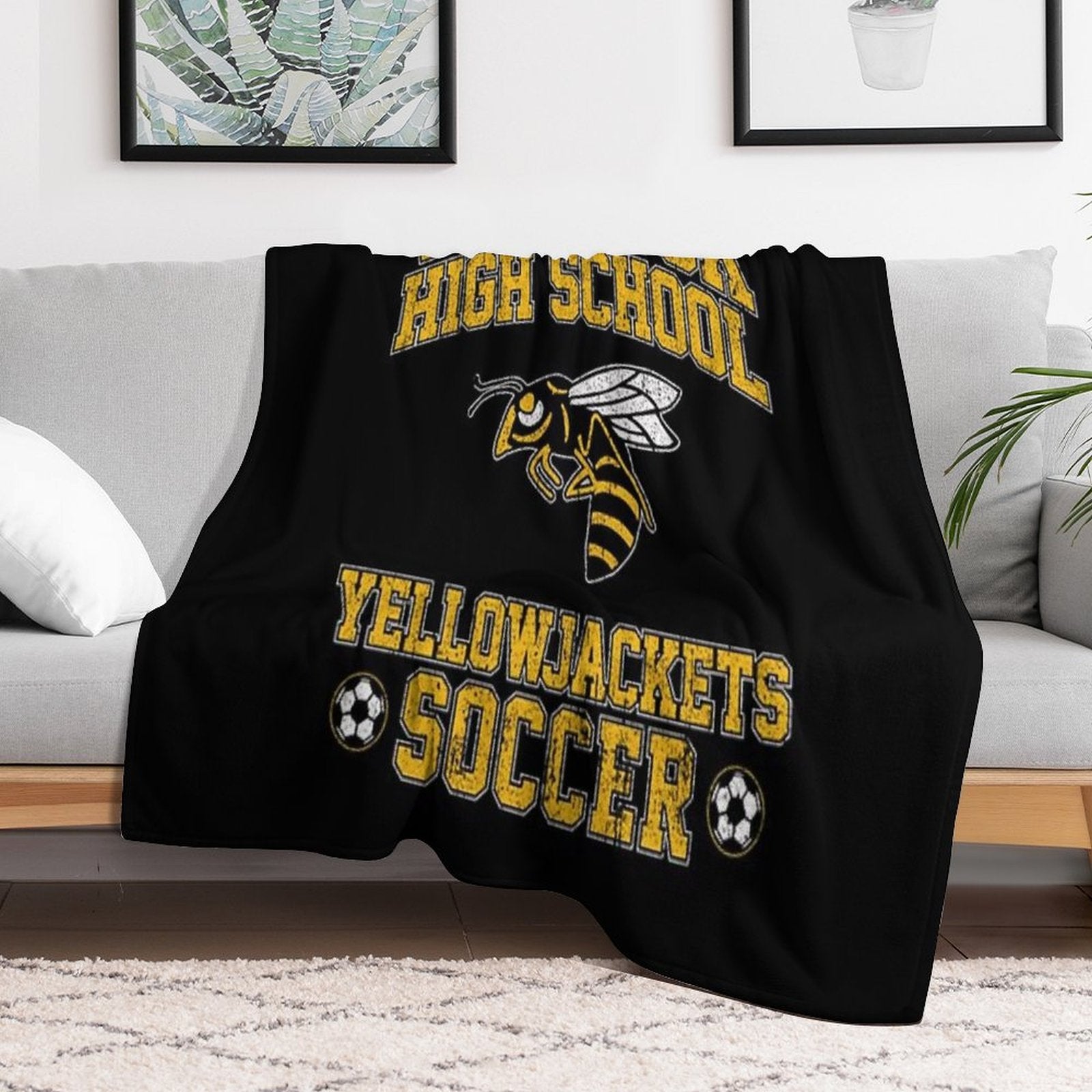 Wiskayok High School Yellowjackets Soccer - Yellowjackets Sustainable Throw Blanket