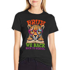 Bruh We Back Cheetah Back To School Teacher Boys Girls Kids  Ribbed Collar T-Shirt