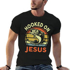 Mens Hooked on Jesus Christian Funny I You Love Bass Fishing  Breathable T-Shirt