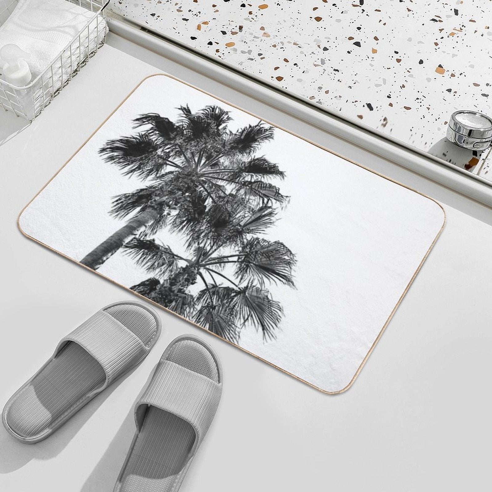 Black And White Palm Tree Print  Picture of The Summer Sky with Two Palms Beachy And Surfing Photography  Versatile Bath Mat