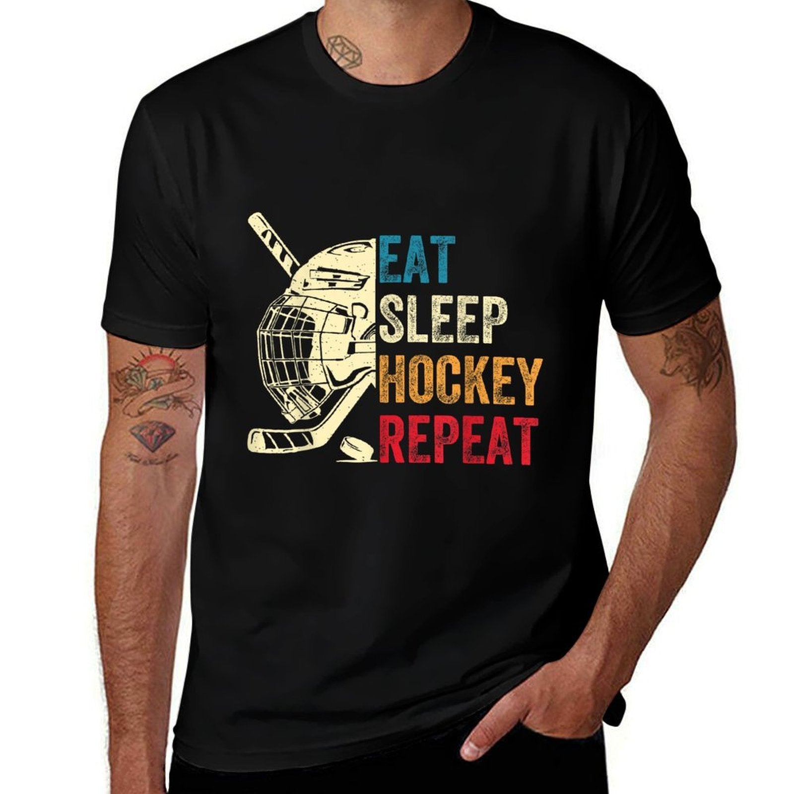 Eat Sleep Hockey Repeat Kids Adult Ice Hockey Retro Vintage  Versatile T-Shirt