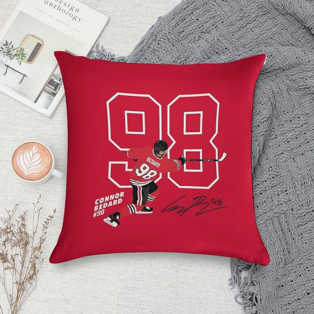 Connor Bedard Blackhawks #98 Signature Art Soft Washable Throw Pillow