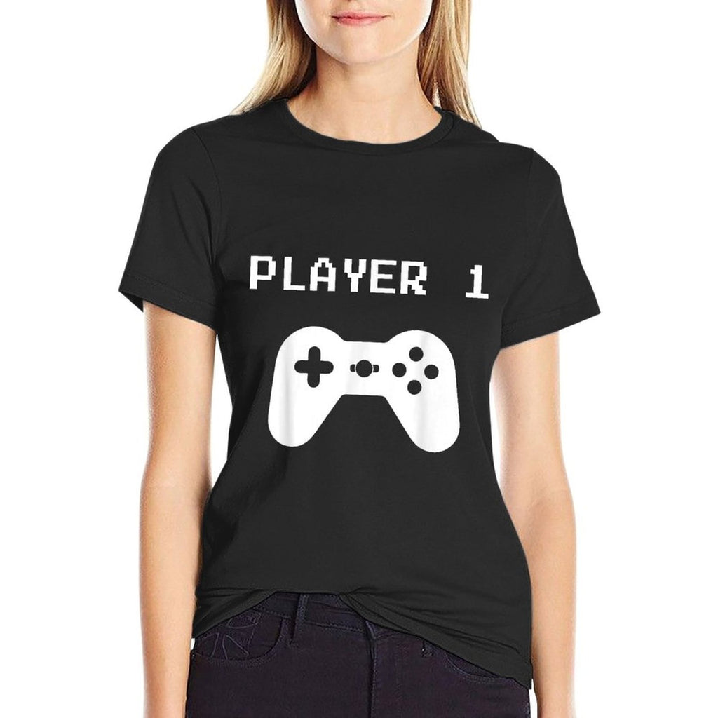 Player 1  2 Matchings for Video Gamers  Ribbed Collar T-Shirt