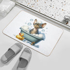 Devon Rex Bubble Bath Bliss - Funny Cat  Easy Maintenance Bath Mat