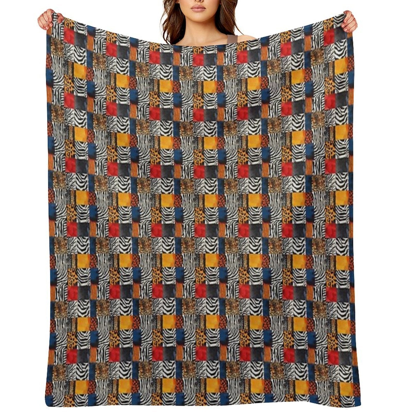 Textile Collage of Wild Prints Eco-conscious Throw Blanket