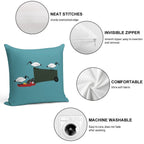 Bin Chickens Eating Lunch on Sea Blue Soft Shrink-Resistant Throw Pillow