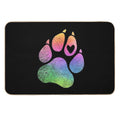 Dog’s Paw Print with A Heart Rainbow Watercolour Design for Animal Lovers.  Repositionable Bath Mat