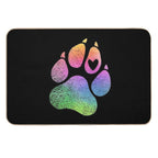 Dog’s Paw Print with A Heart Rainbow Watercolour Design for Animal Lovers.  Repositionable Bath Mat