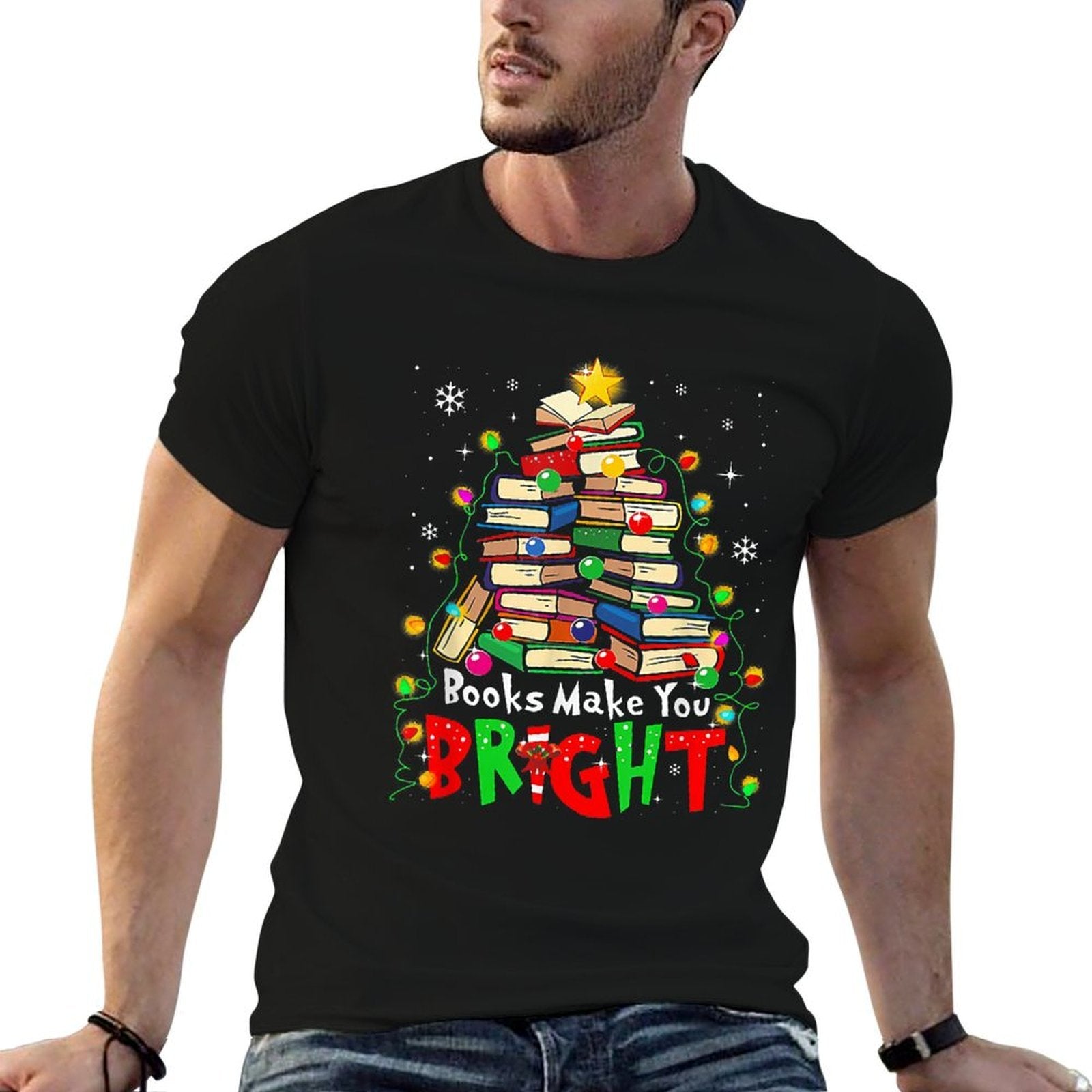 Books Make You Bright Christmas Librarian Book Lover  Eco-friendly Material T-Shirt