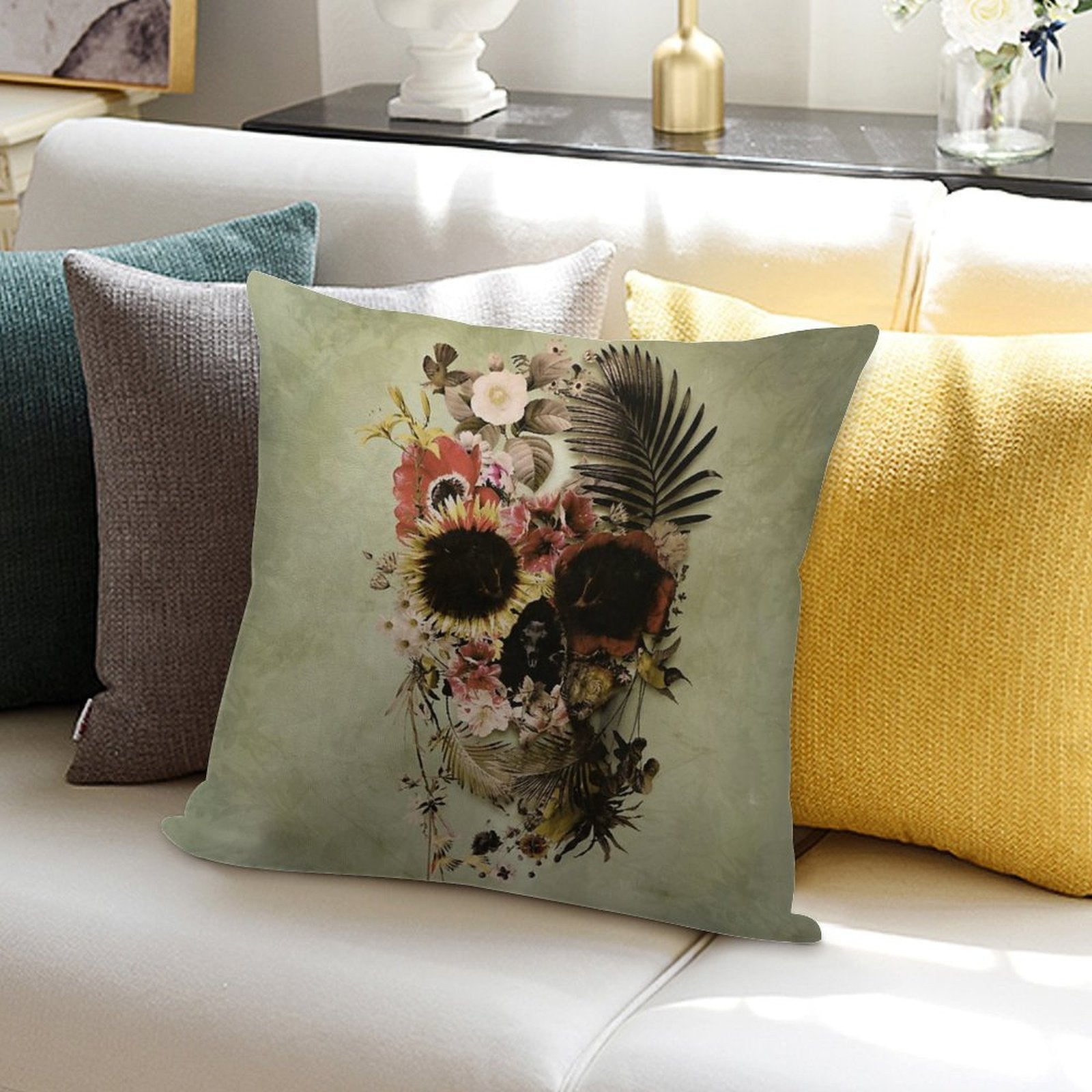 Garden Skull Light Soft Warmth Comfort Throw Pillow