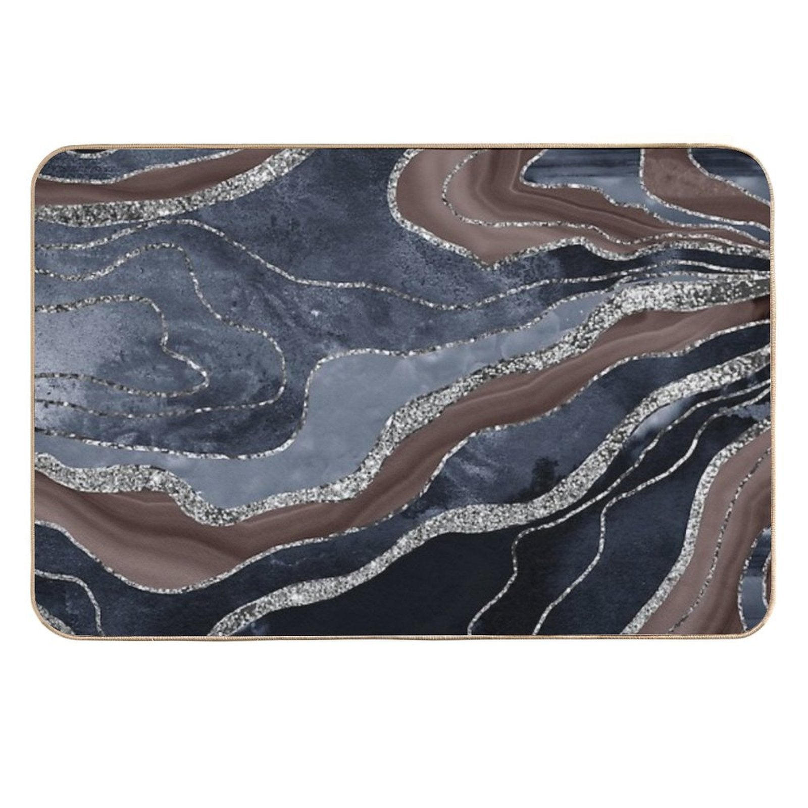 Navy Blue Brown Marble Agate Silver Glam #1 (Photo of Glitter Only - Not Reflective)  Pet-Safe Bath Mat