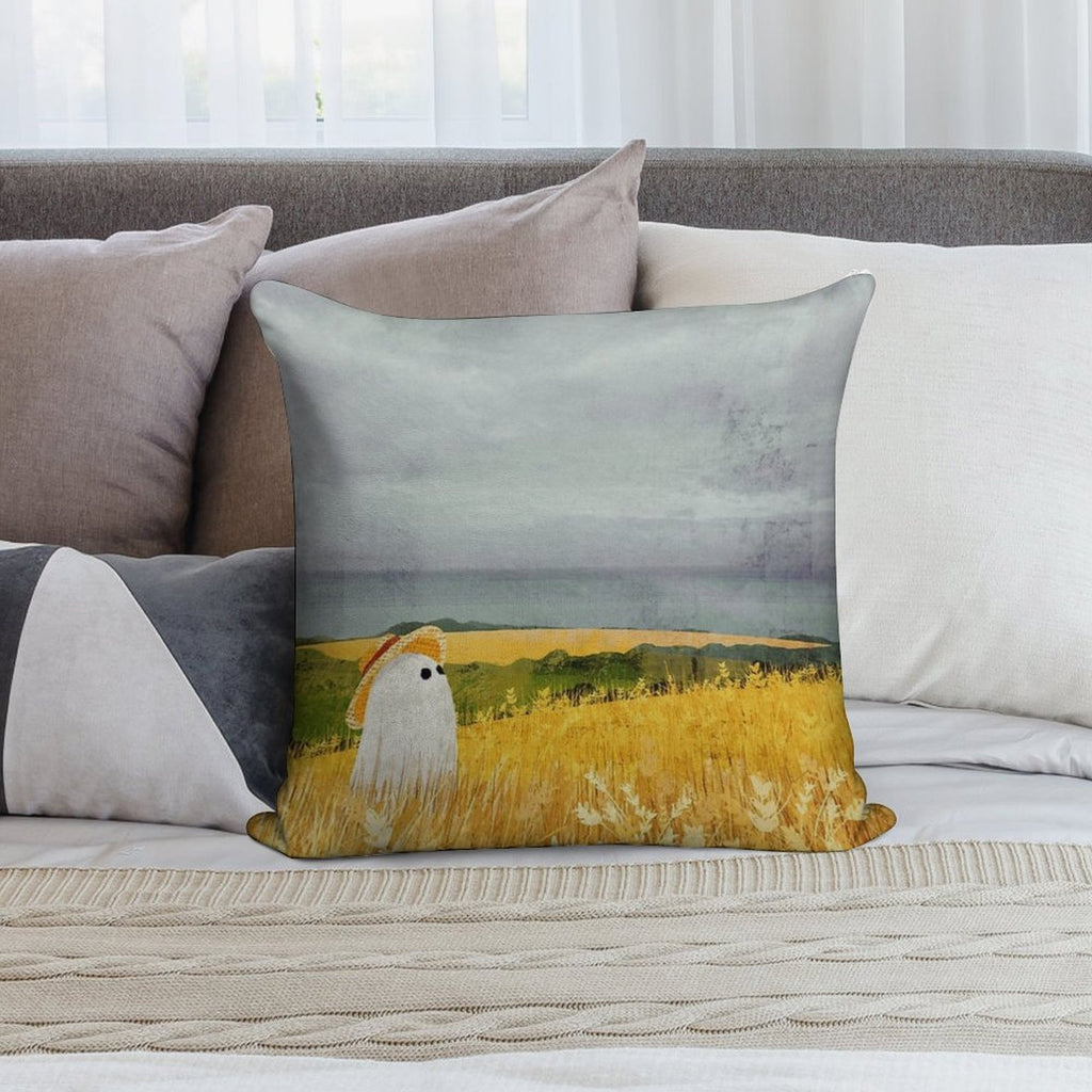 There's A Ghost in The Wheat Field Again... Soft Luxury Feel Throw Pillow