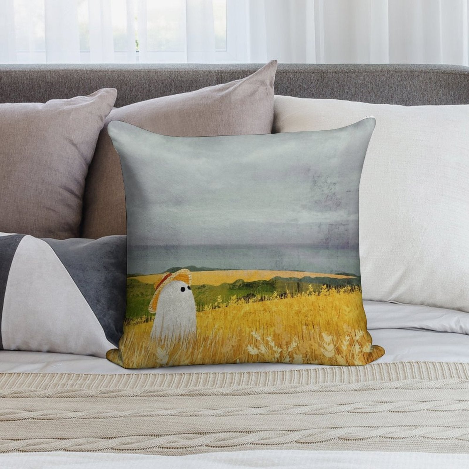 There's A Ghost in The Wheat Field Again... Soft Luxury Feel Throw Pillow