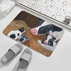Cat, Cow And Calf. Barn Scene Encounter. Durable Bath Mat
