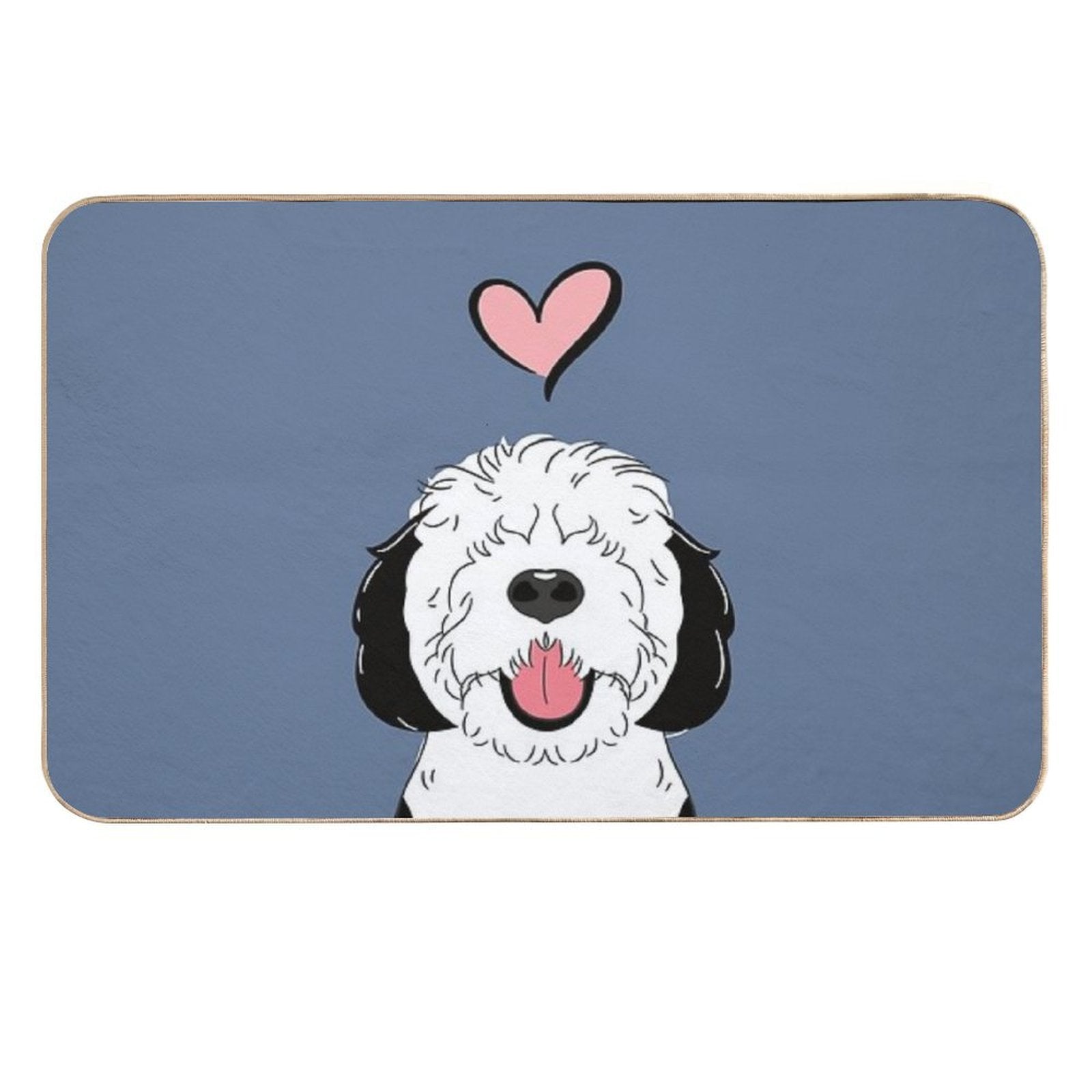 LOVE Black And White Sheepadoodle 6 - Navy  Non-Slip Bath Mat