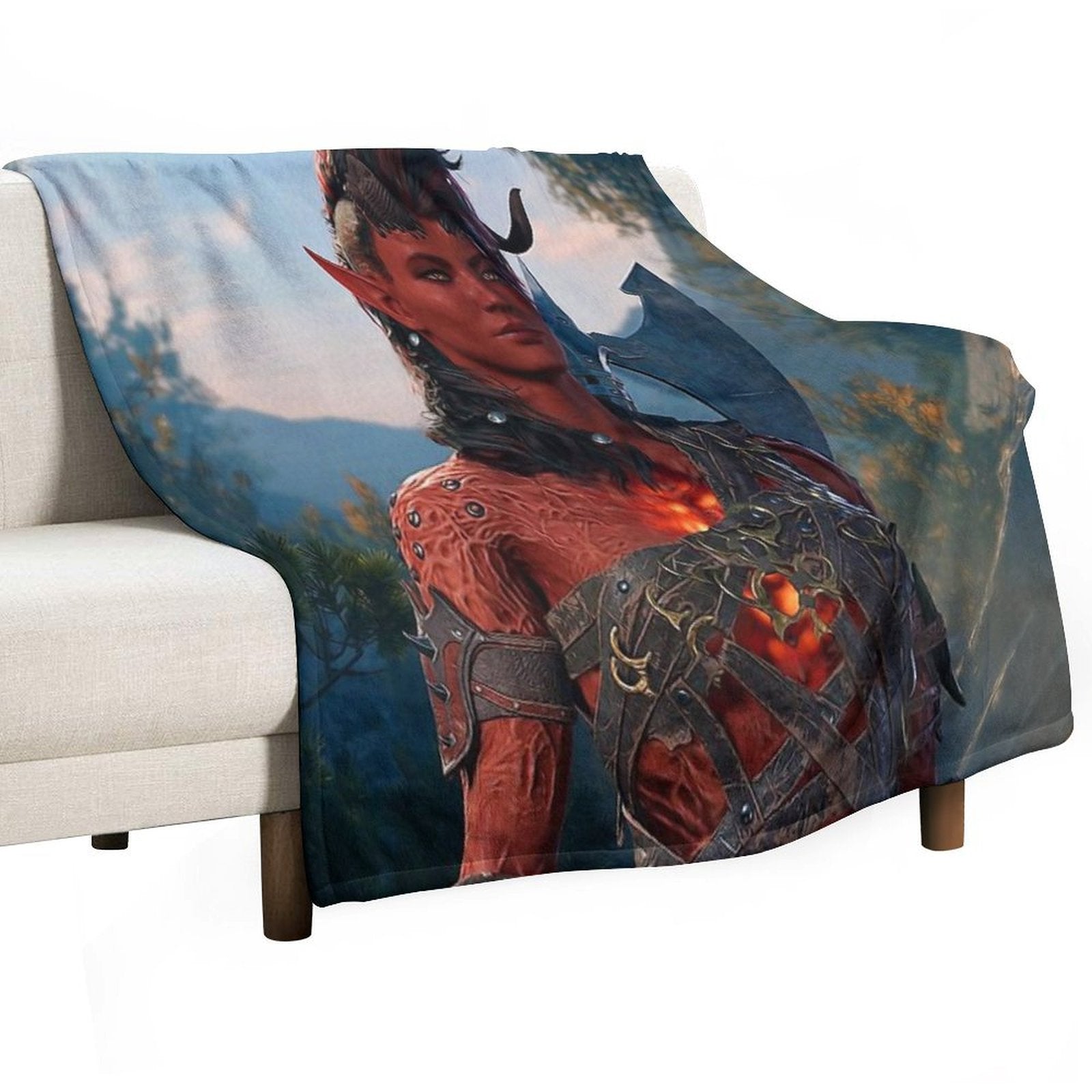 Karlach The Tiefling Barbarian Adventurer Machine-washable Throw Blanket