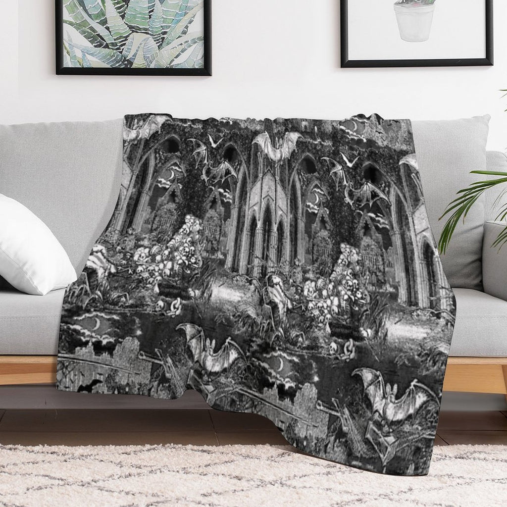 Dark Gothic Vampires Crypt Graves Bats Skulls Pattern by Moose Disco Lightweight Throw Blanket