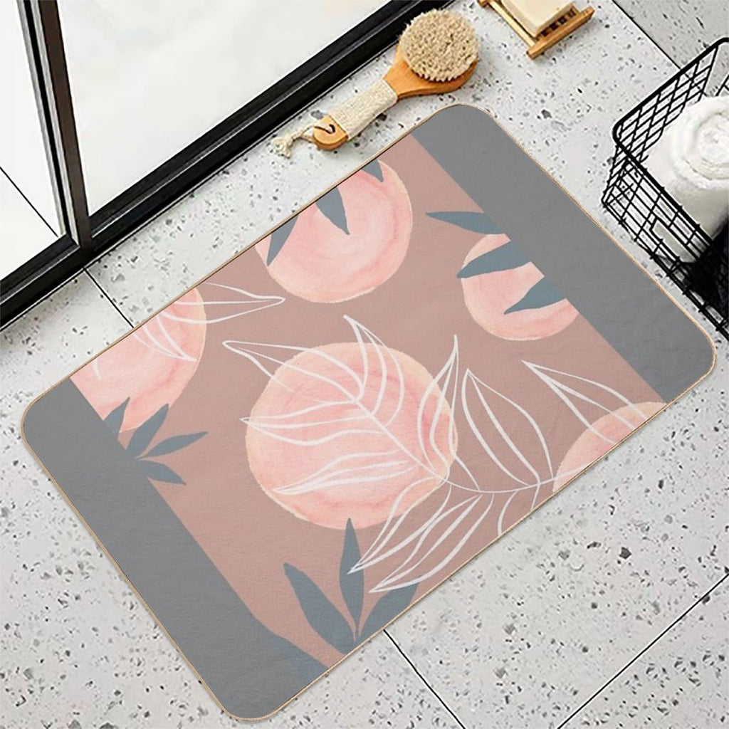 Botanical Leaf Pattern in The Colours Peach, Mauve, White And Blue  Stain-Proof Bath Mat