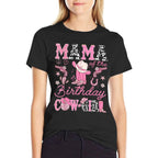 Mama Of The Birthday Cow-Girl Pink Rodeo Western  Summer-ready Fabric T-Shirt
