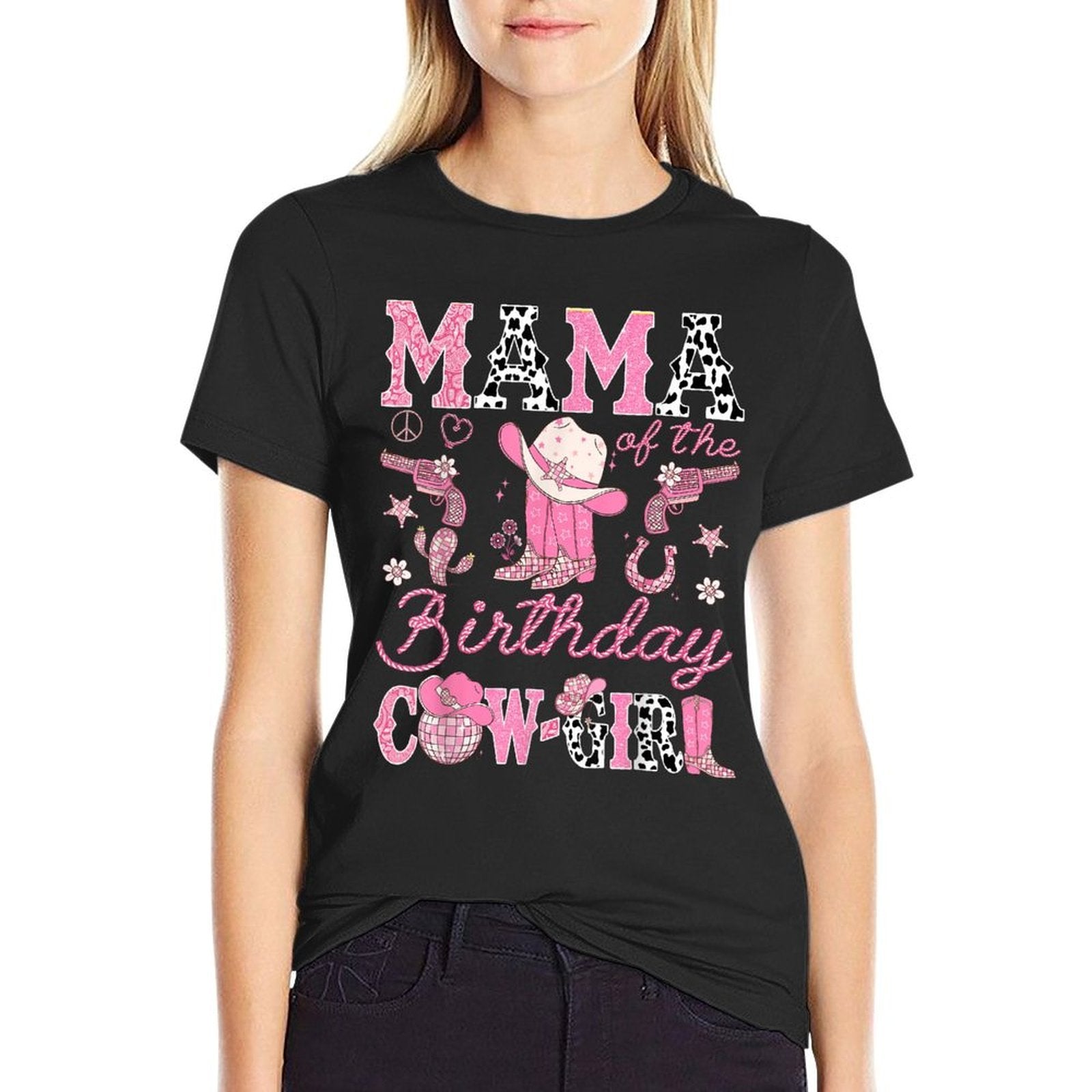Mama Of The Birthday Cow-Girl Pink Rodeo Western  Summer-ready Fabric T-Shirt
