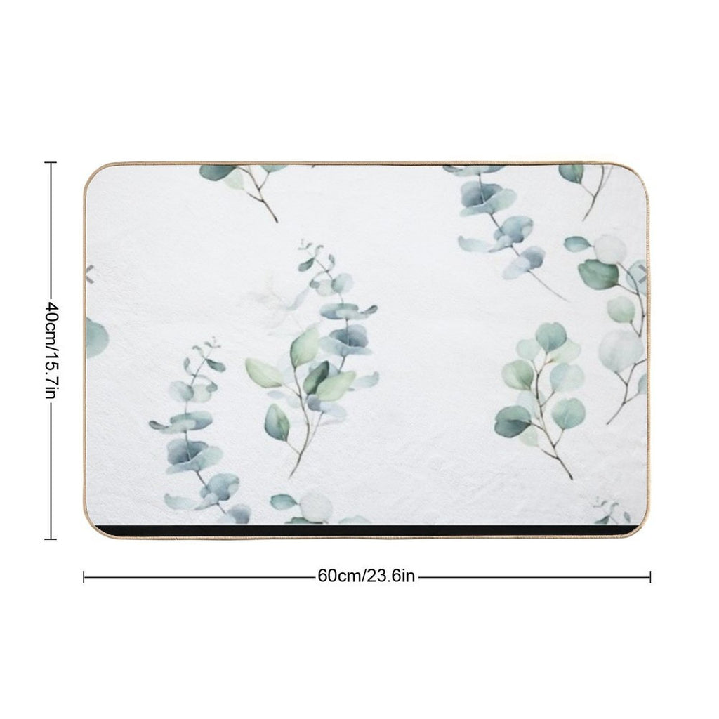 Floral Trailing Eucalyptus in Soft Greens Plants Leaves  Eco-Friendly Bath Mat