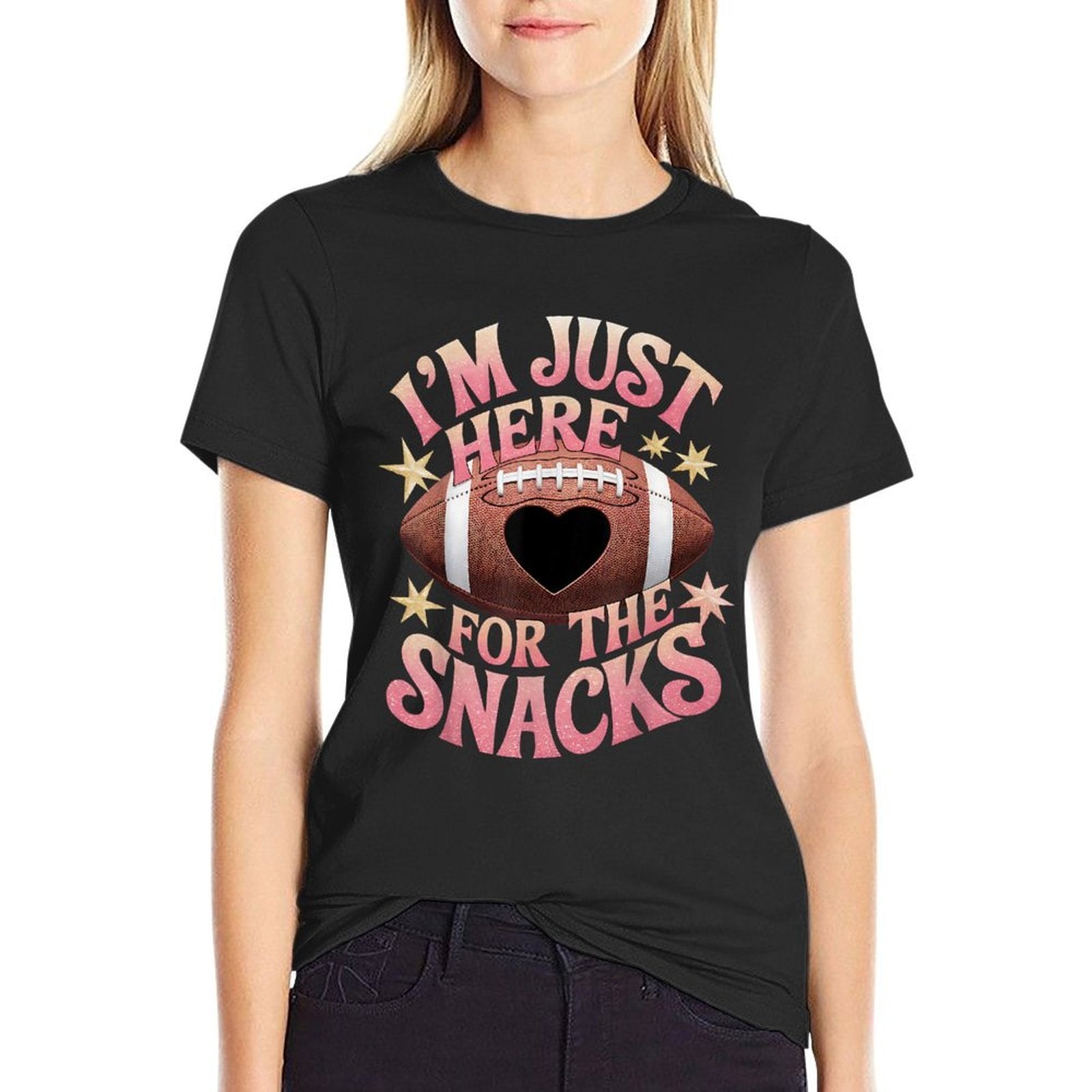 Funny Football Women Im Just Here For The Snacks  Rolled Sleeves T-Shirt