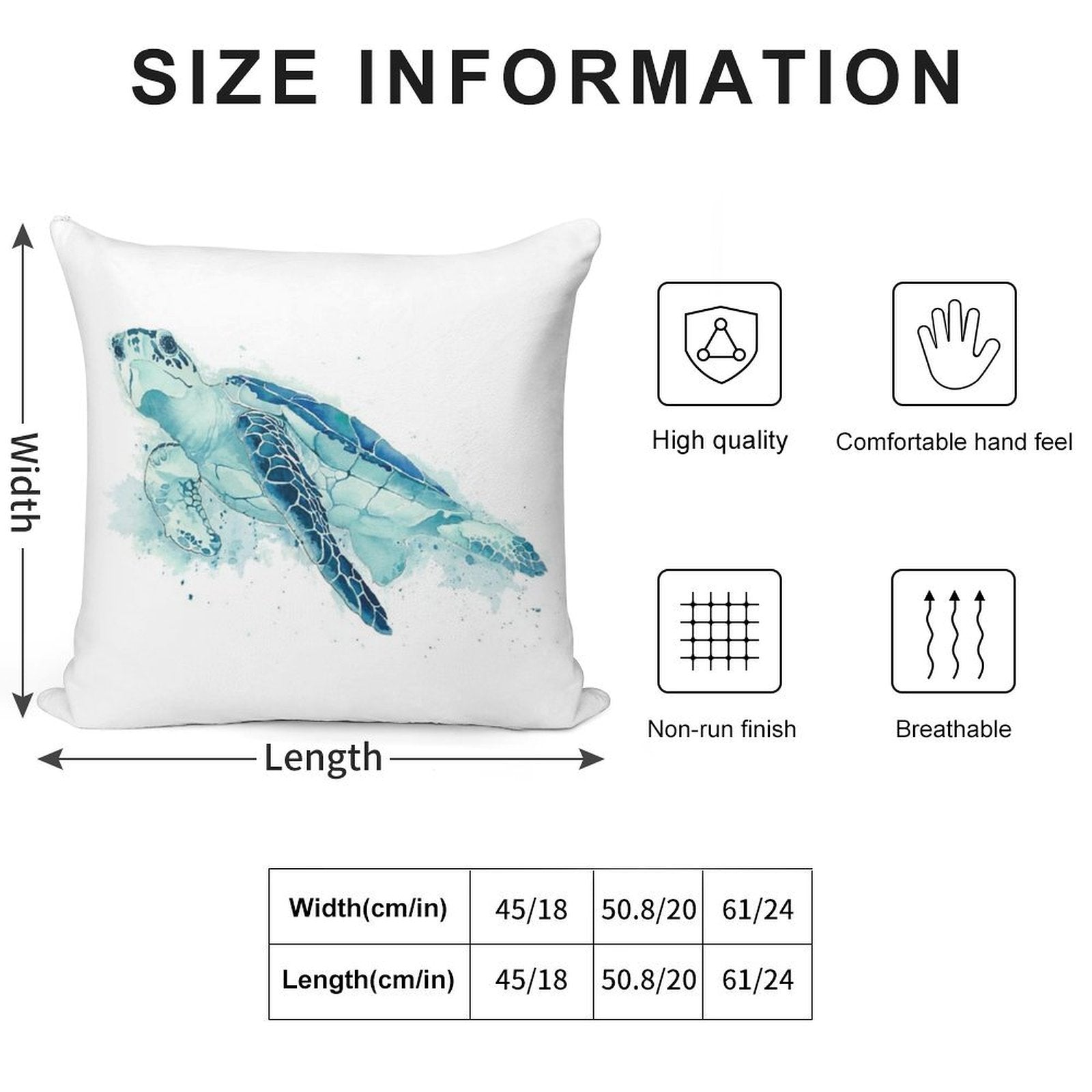 Watercolor Sea Turtle Soft Anti-Pilling Throw Pillow