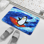Surfing Penguin on A Summer Day  Easy To Clean Bath Mat