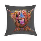 CoW PRiNT SCoTTiSH HiGHLaND ' BRuCe ON GReY ' BY SHiRLeY MacARTHuR Soft Washable Throw Pillow