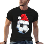 Christmas Soccer Ball Santa Hat Funny Sports Xmas Boys Men  Soft T-Shirt