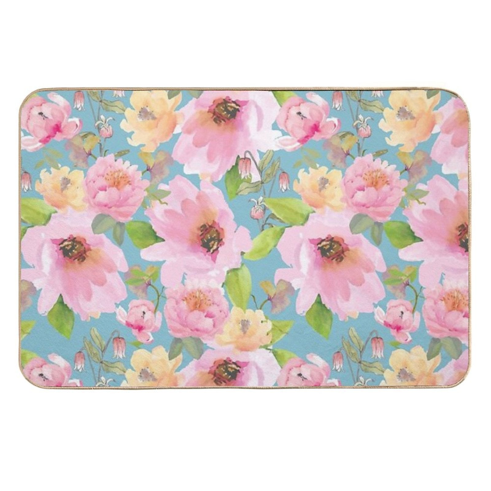 Rose And Peonies Aqua  Odorless Bath Mat