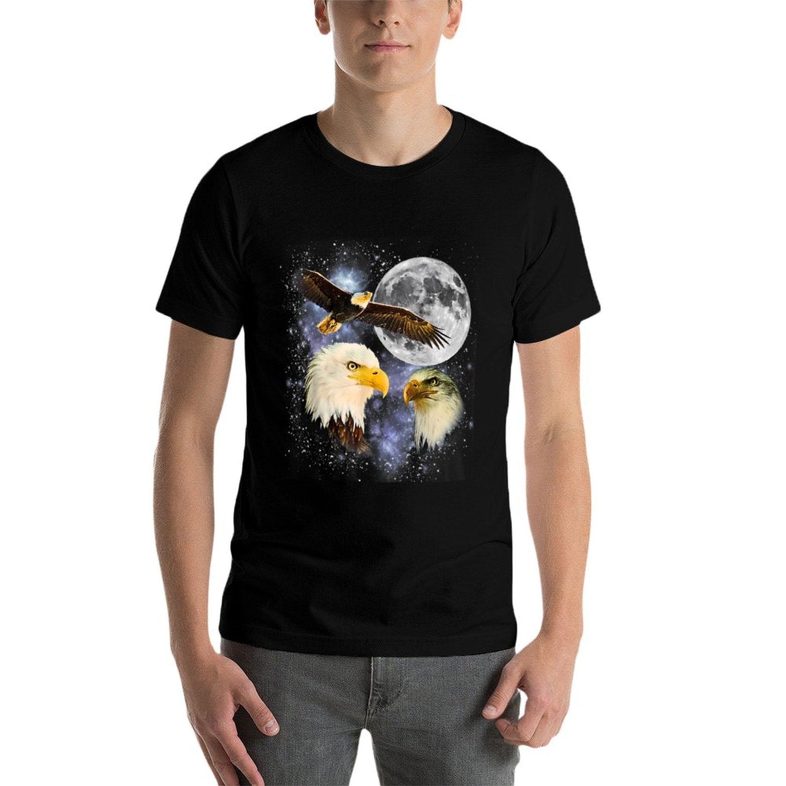 Three Bald Eagle Moon Meme Funny American Bird Eagles Lover  Eco-friendly Material T-Shirt