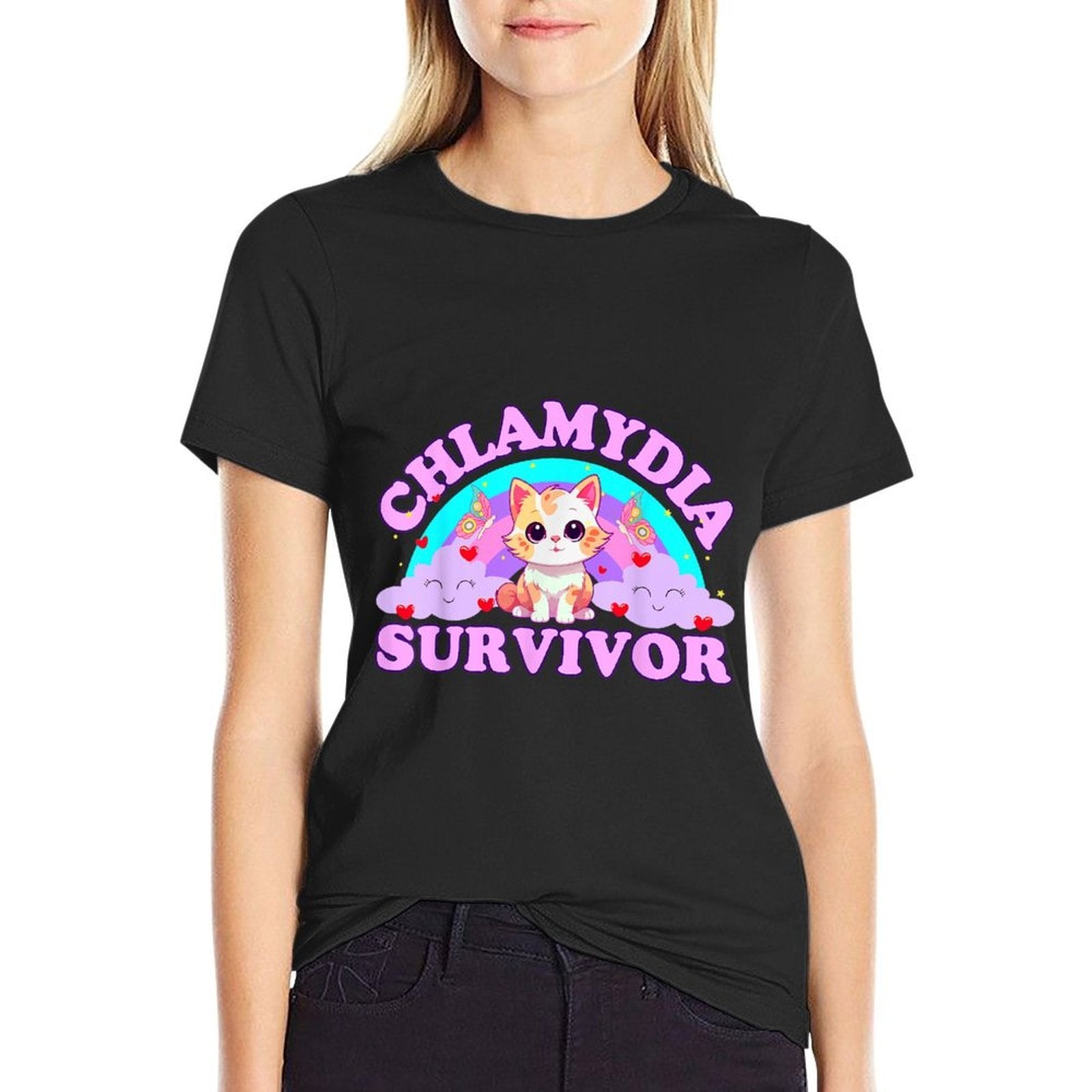 Chlamydia Survivor Cat Meme Funnys for Men Adult Humor  Soft T-Shirt