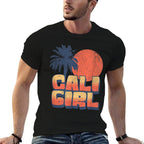 Cali Girl Retro Sunset Palm Tree California Beach Vacation  Slim-fit Cut T-Shirt