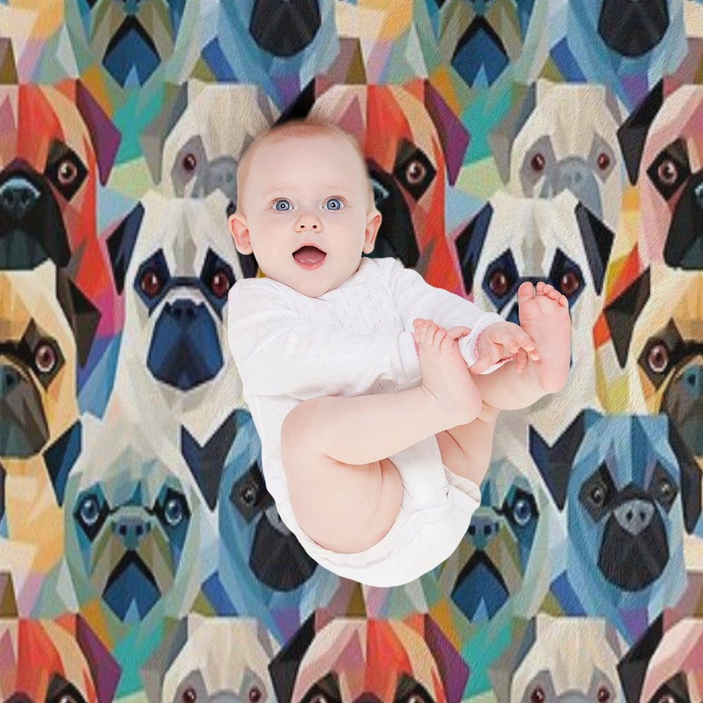 Pug in Geometric Camouflage Pattern Shrink-resistant Throw Blanket