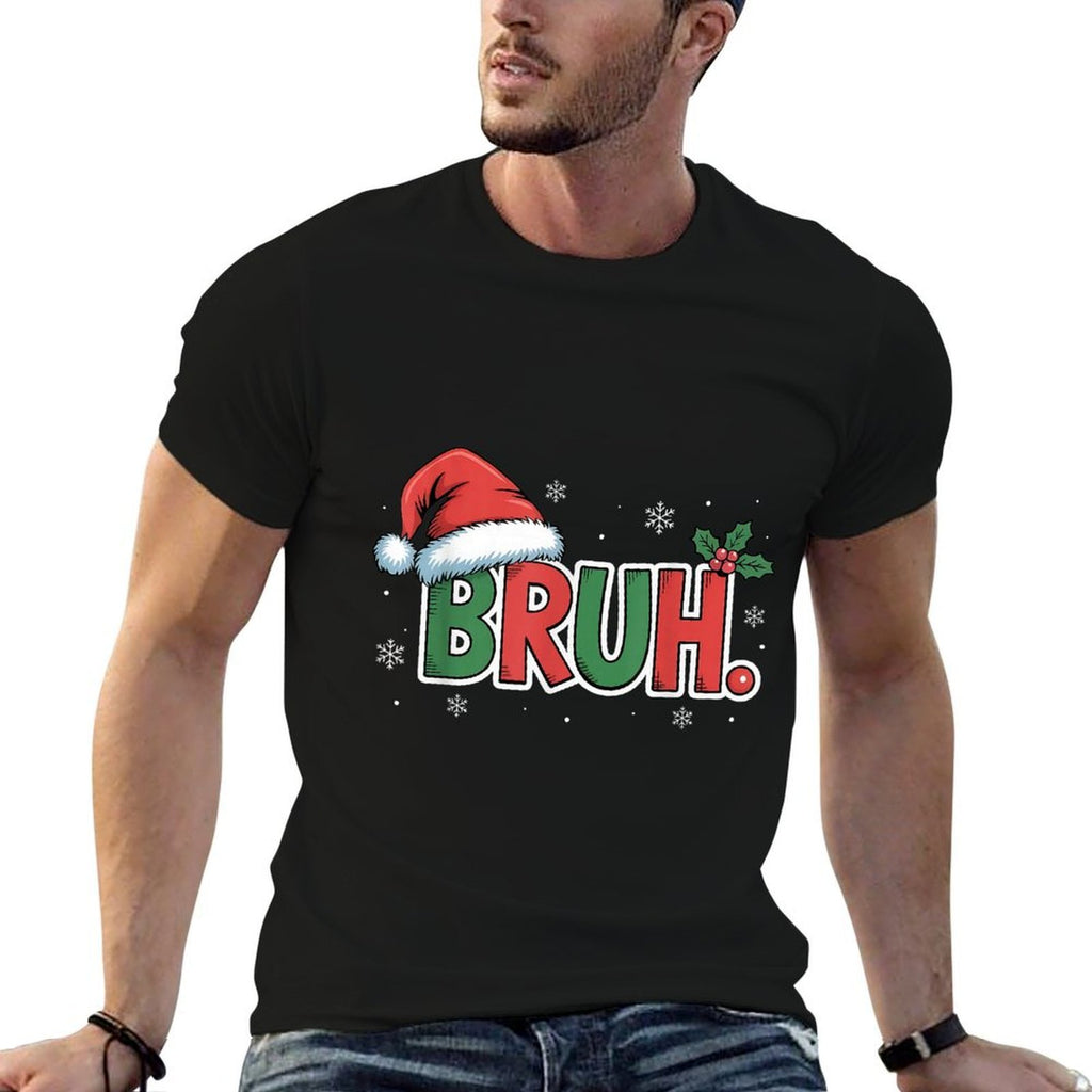 Funny Bruh Christmas Pajamas Santa Hat Xmas PJS Outfit  Relaxed-fit T-Shirt