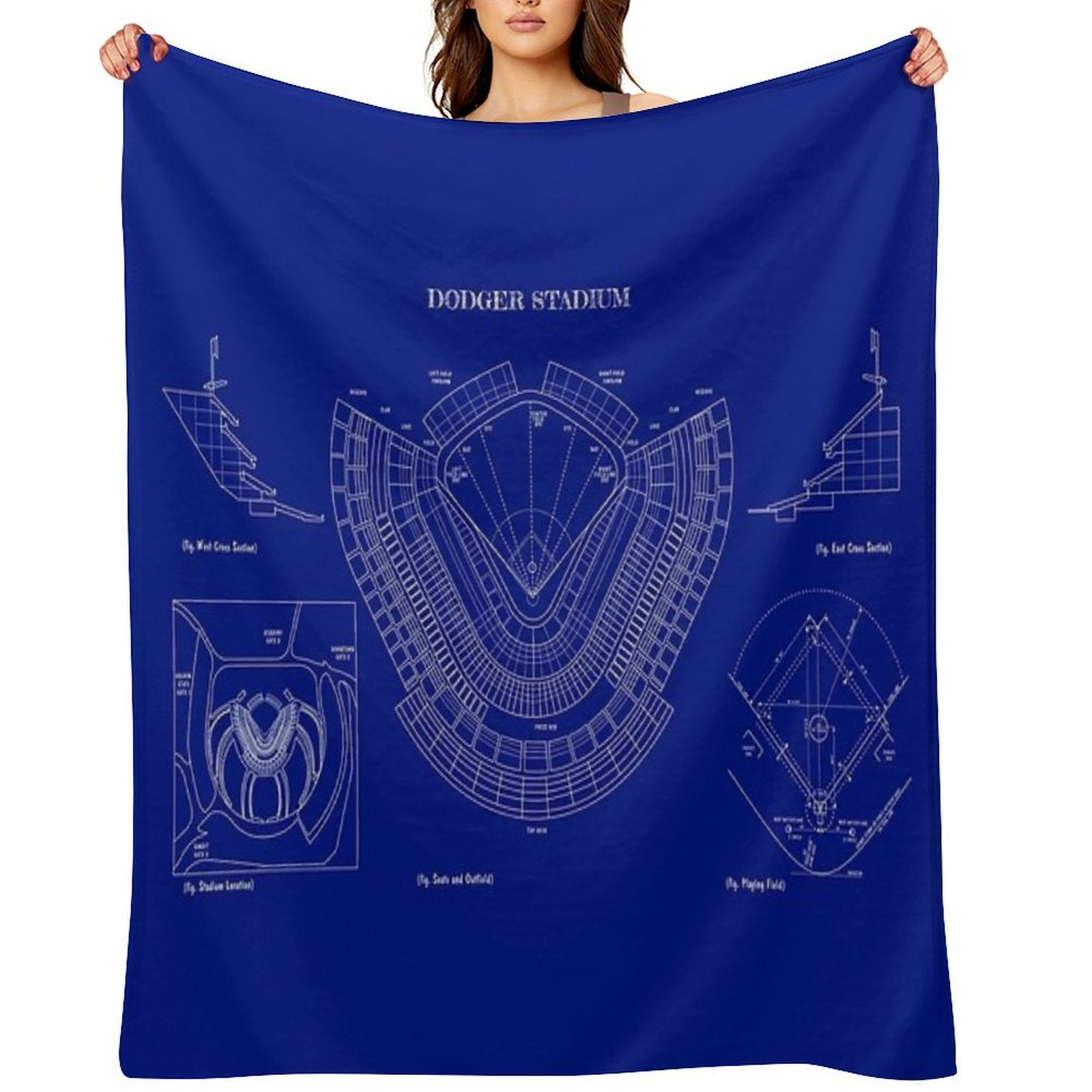 Dodger Stadium (White Stencil-No Background) Travel-friendly Throw Blanket
