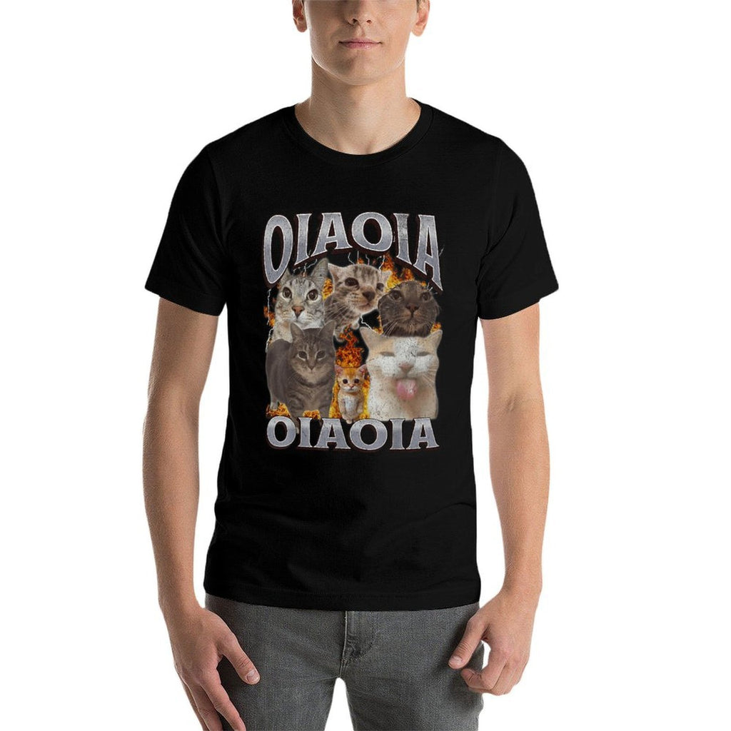 Oia Oia Funny Cat Meme Bootleg Graphic  Ribbed Collar T-Shirt