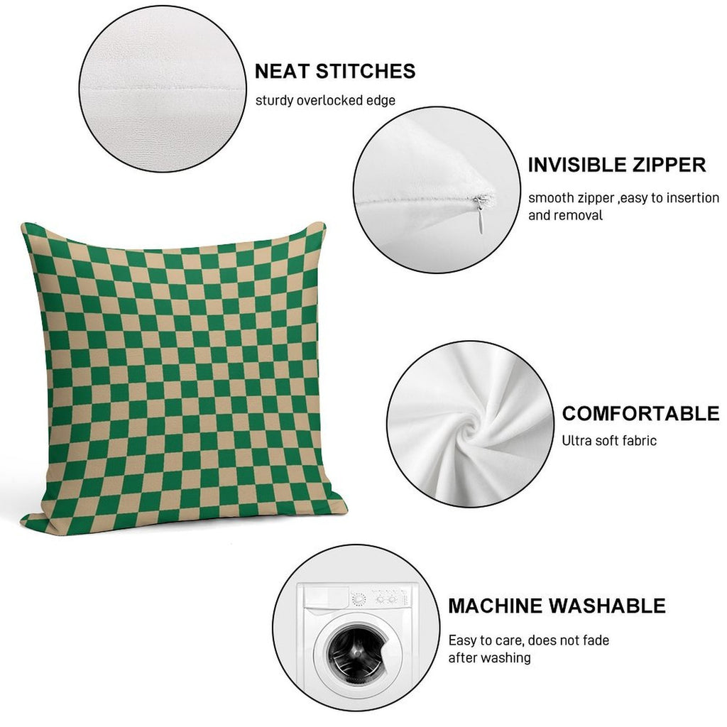 Tan Brown And Cadmium Green Checkerboard Soft Skin-Friendly Throw Pillow
