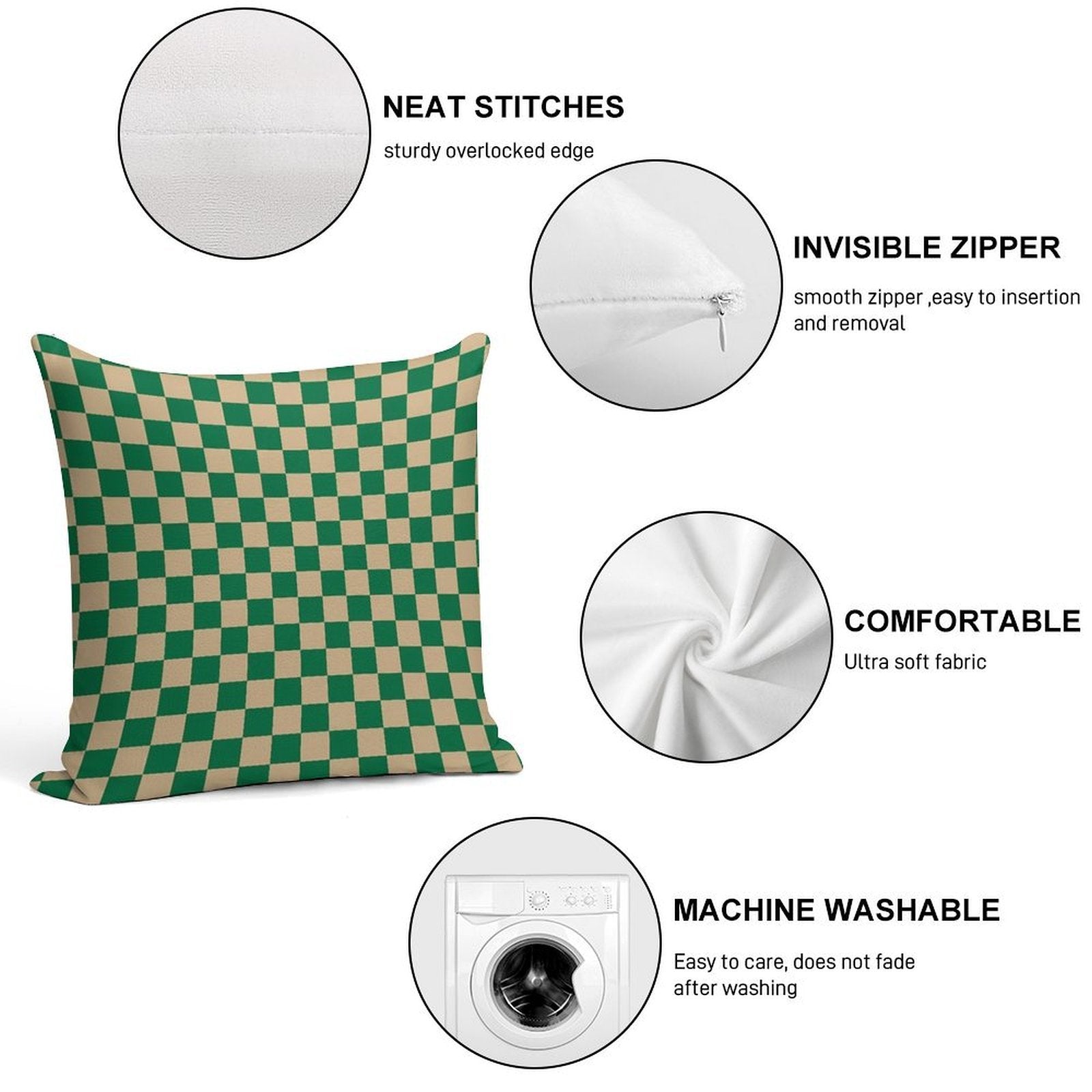 Tan Brown And Cadmium Green Checkerboard Soft Skin-Friendly Throw Pillow