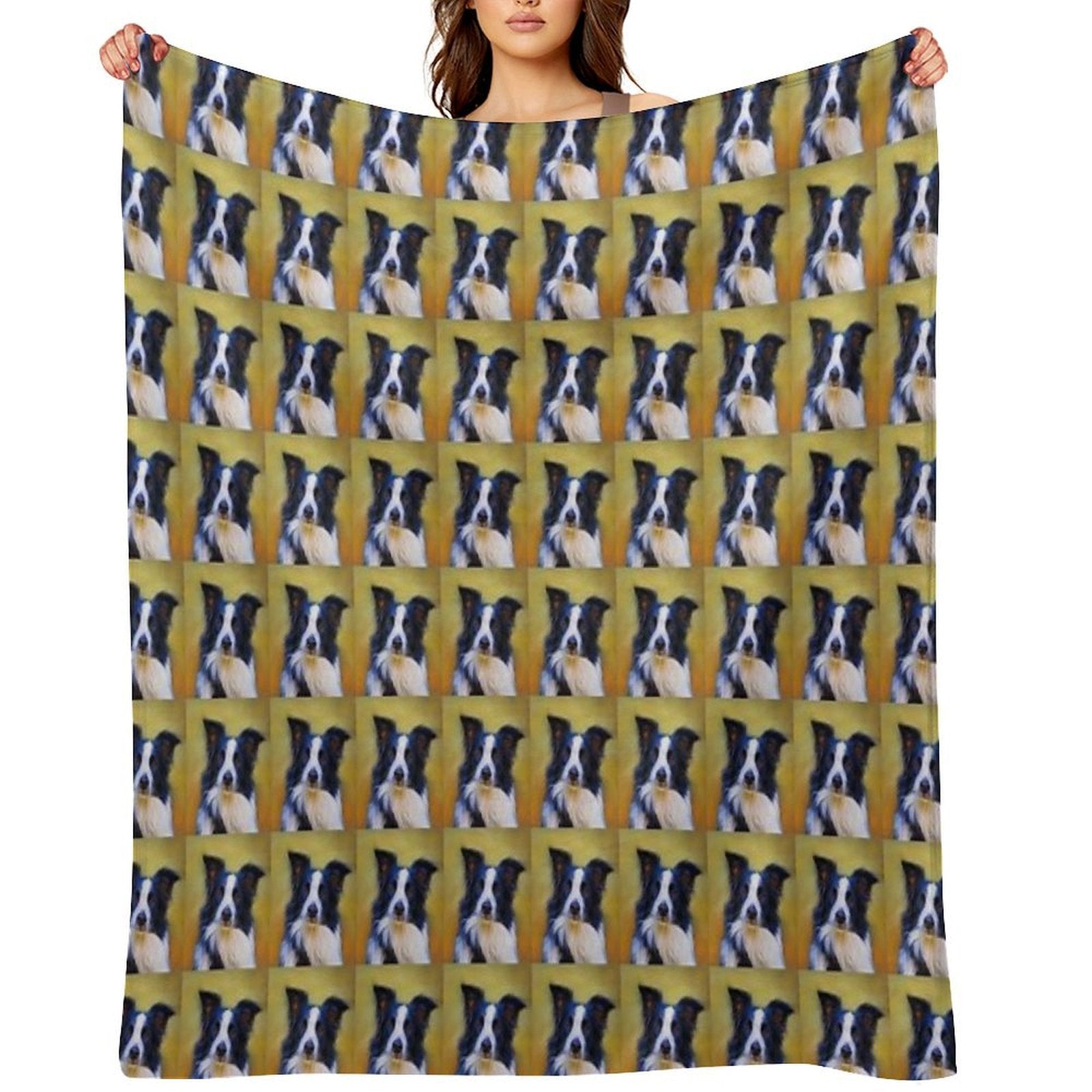 Taj - Border Collie Dog Painting Wrinkle-free Throw Blanket