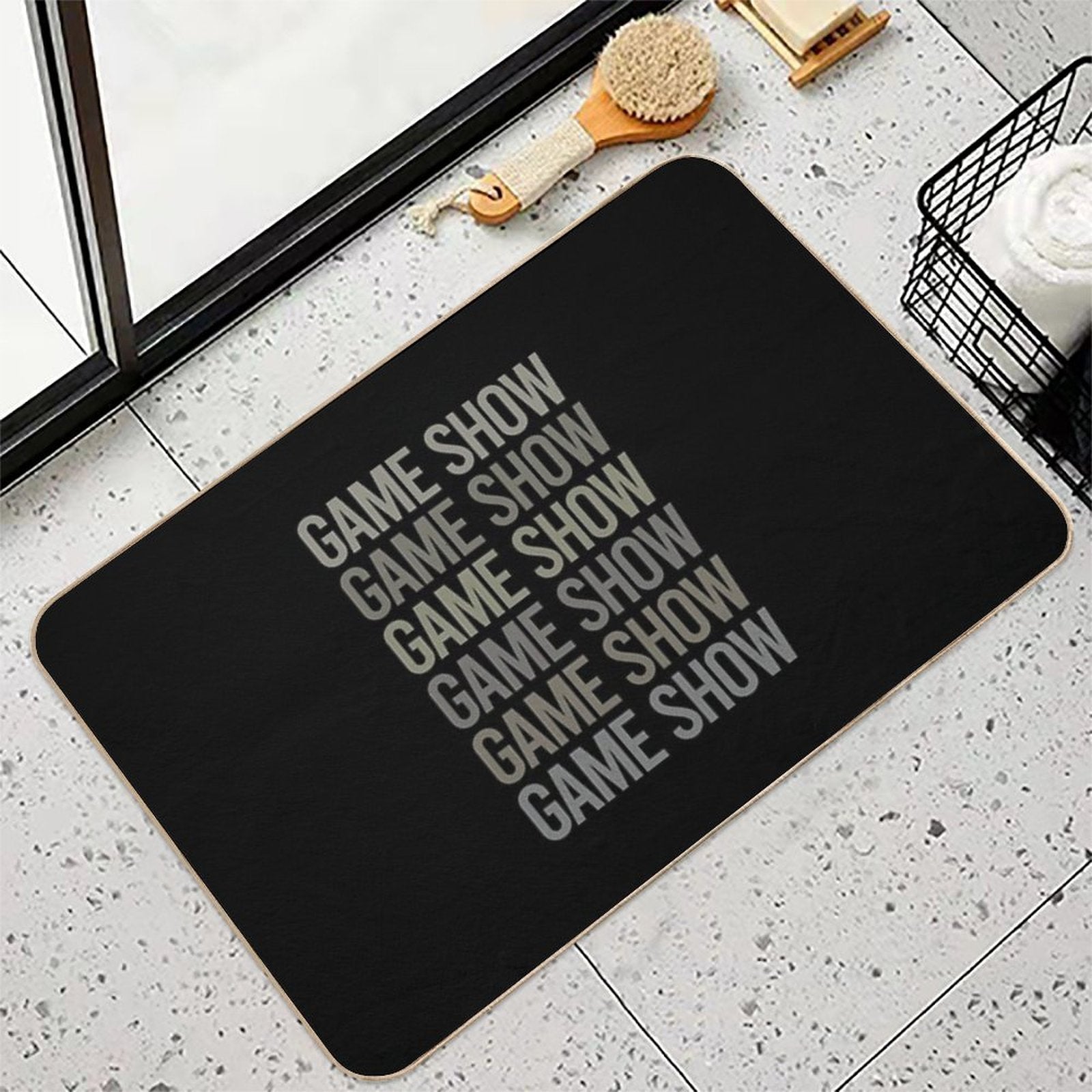 Gray Text Art Game Shows TV Show  Pet-Safe Bath Mat