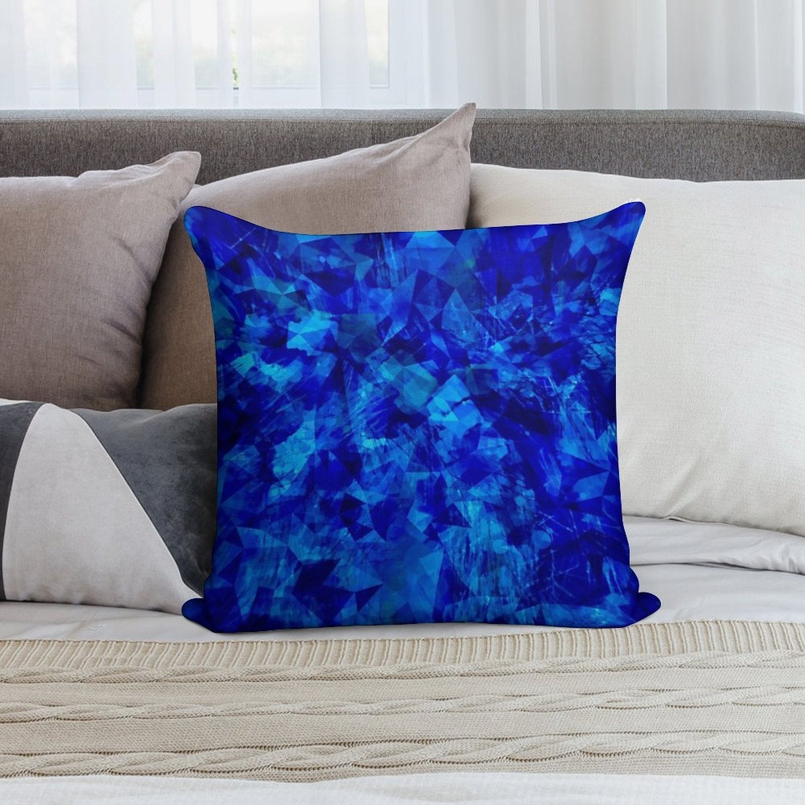 Cobalt Facets Soft Washable Throw Pillow